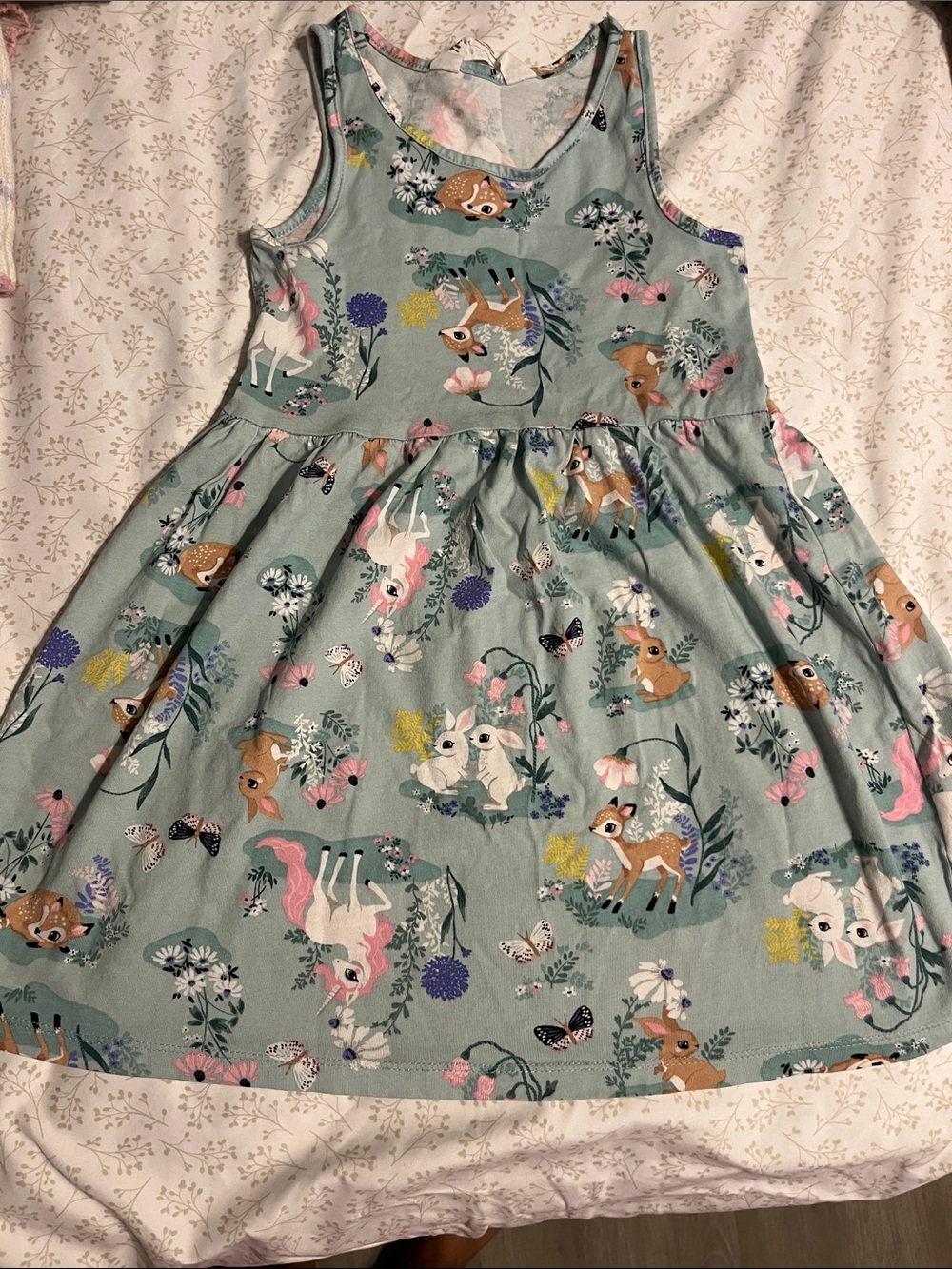 H&M Mint Green Woodland Animal Tank Dress with Pink & Brown Accents